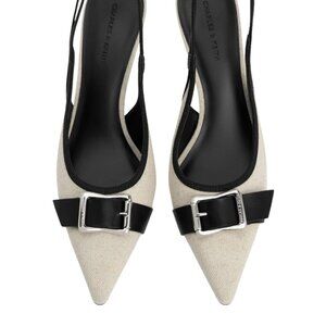 Charles & Keith Anita Linen Buckled Pointed-toe Slingback Pumps Heels - SZ: 7
